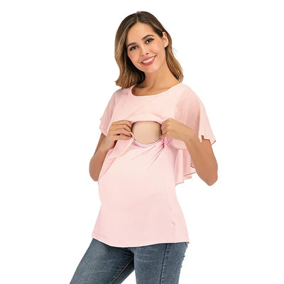 New Summer Women Pregnant Nursing T-Shirts Women'S Wrap Tops Sleeveless Double Layer Blouse Tees Clothes