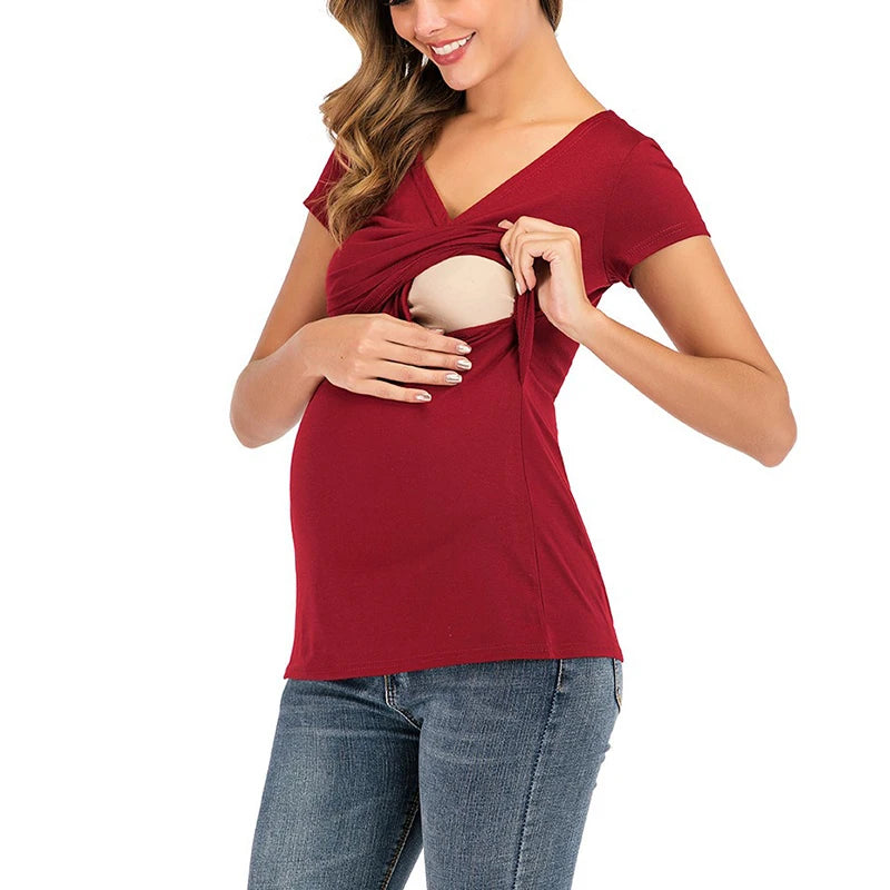 V-Neck Maternity Nursing Tee – Summer Breastfeeding Top