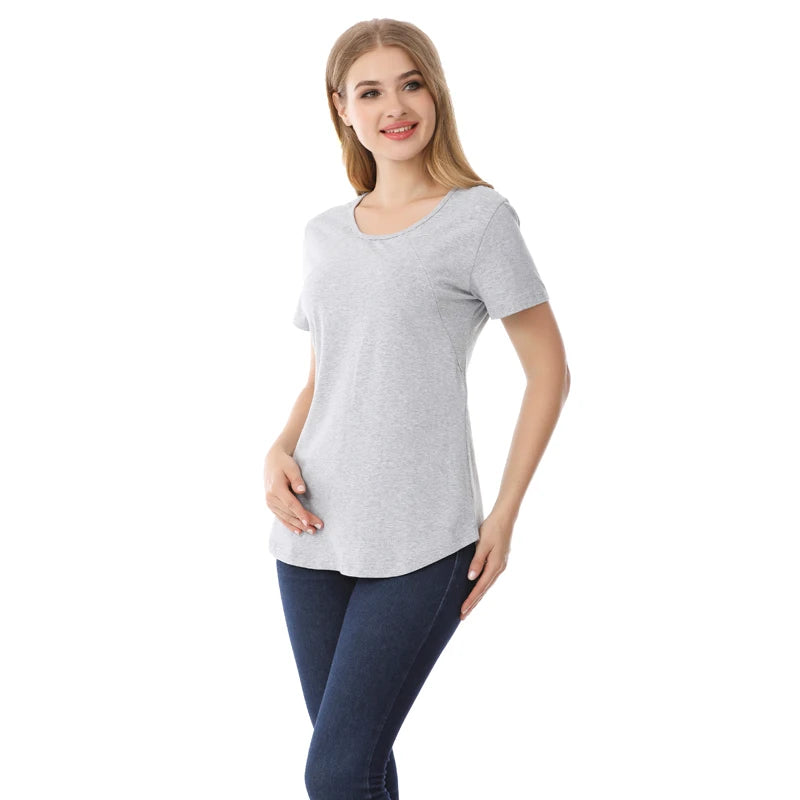 Basic Maternity T-Shirt with Safe Zipper Nursing Access