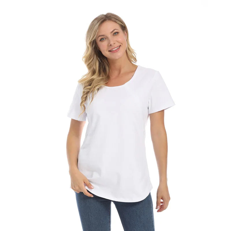 Basic Maternity T-Shirt with Safe Zipper Nursing Access