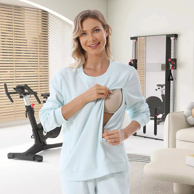 Autumn Nursing T-Shirt – Long Sleeve Maternity Top with Zipper Access