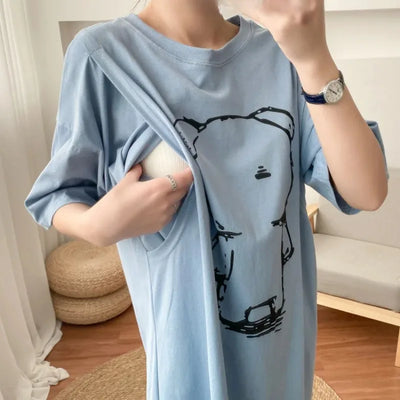 Graphic Nursing T-Shirt – Loose Fit Summer Breastfeeding Top