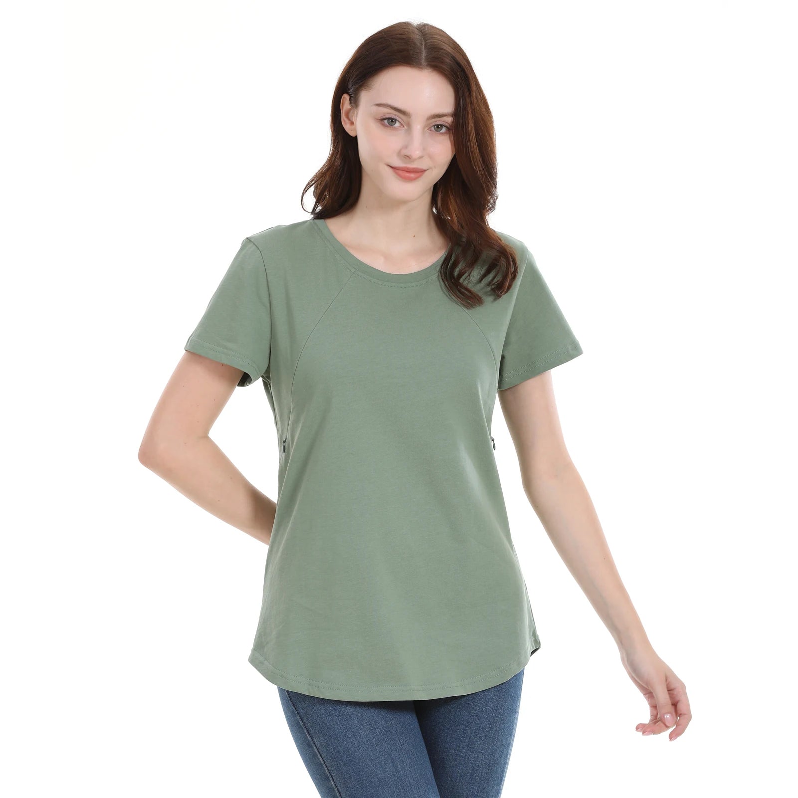 Basic Maternity T-Shirt with Safe Zipper Nursing Access