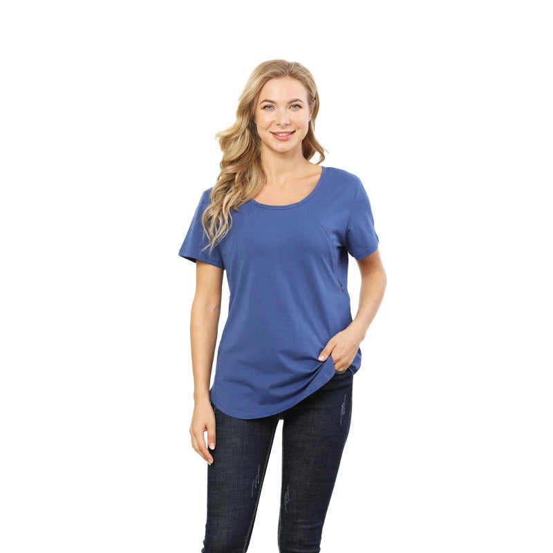Basic Maternity T-Shirt with Safe Zipper Nursing Access