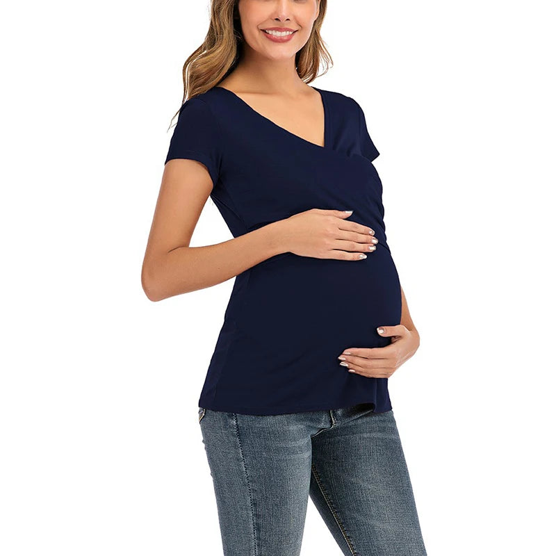 V-Neck Maternity Nursing Tee – Summer Breastfeeding Top