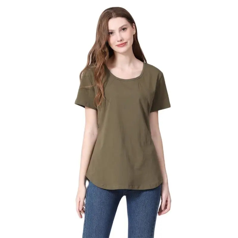 Basic Maternity T-Shirt with Safe Zipper Nursing Access