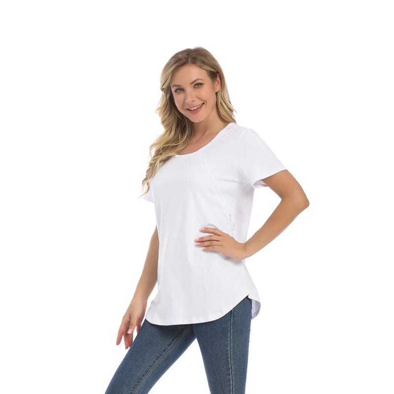 Basic Maternity T-Shirt with Safe Zipper Nursing Access