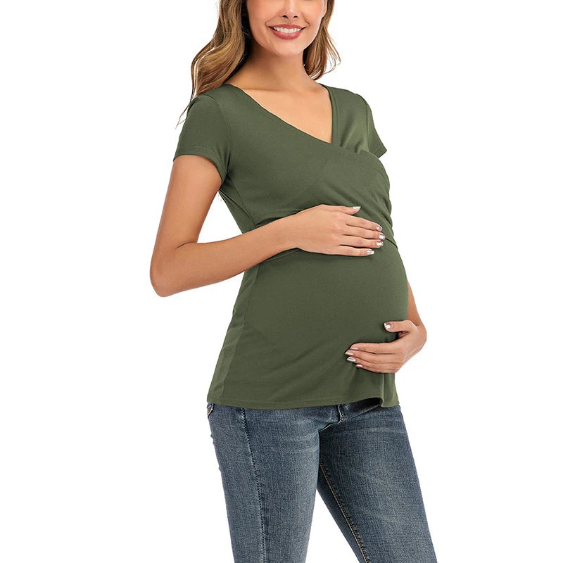 V-Neck Maternity Nursing Tee – Summer Breastfeeding Top