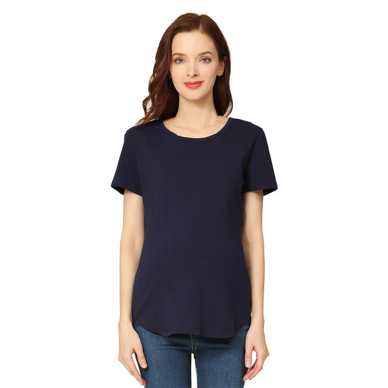 Basic Maternity T-Shirt with Safe Zipper Nursing Access