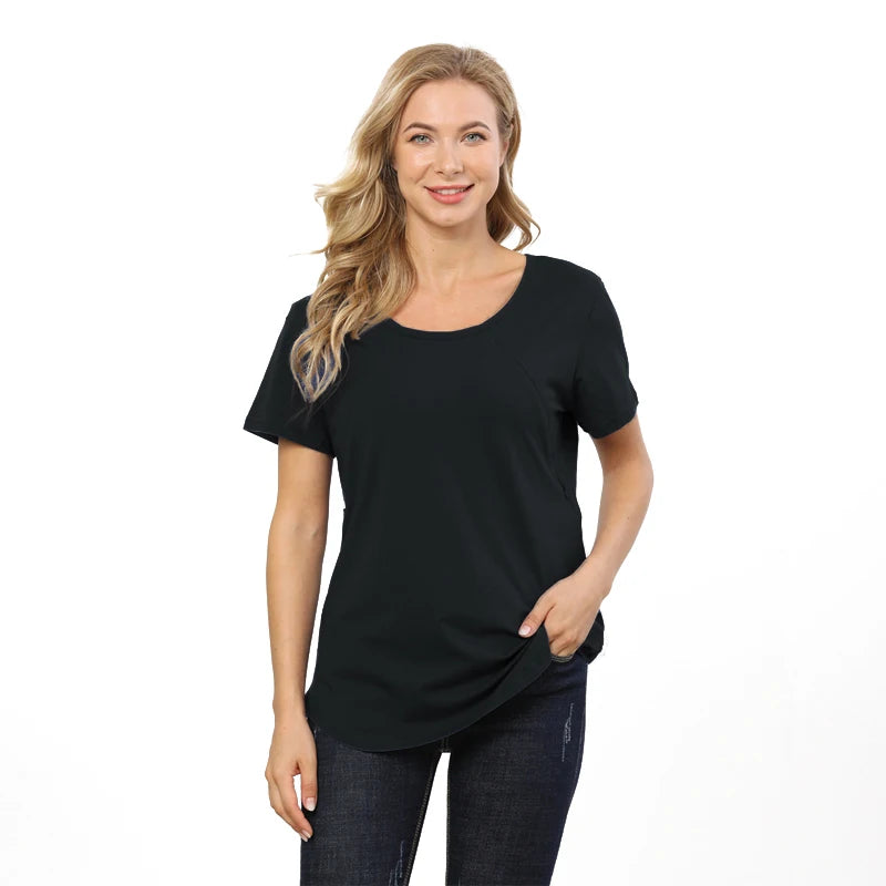 Basic Maternity T-Shirt with Safe Zipper Nursing Access