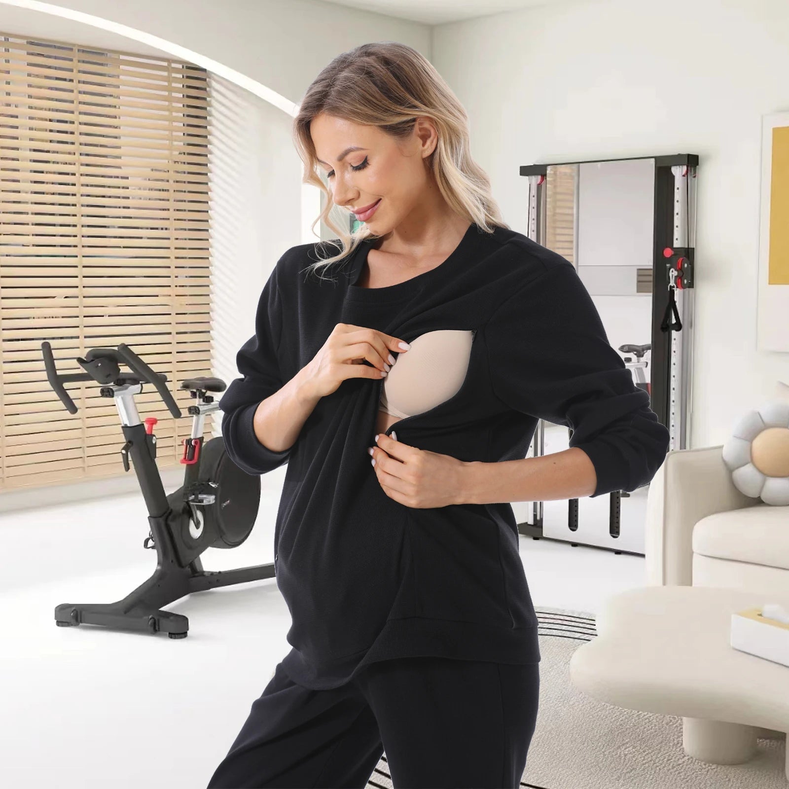 Autumn Nursing T-Shirt – Long Sleeve Maternity Top with Zipper Access