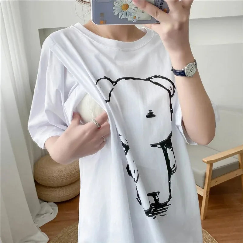 Graphic Nursing T-Shirt – Loose Fit Summer Breastfeeding Top