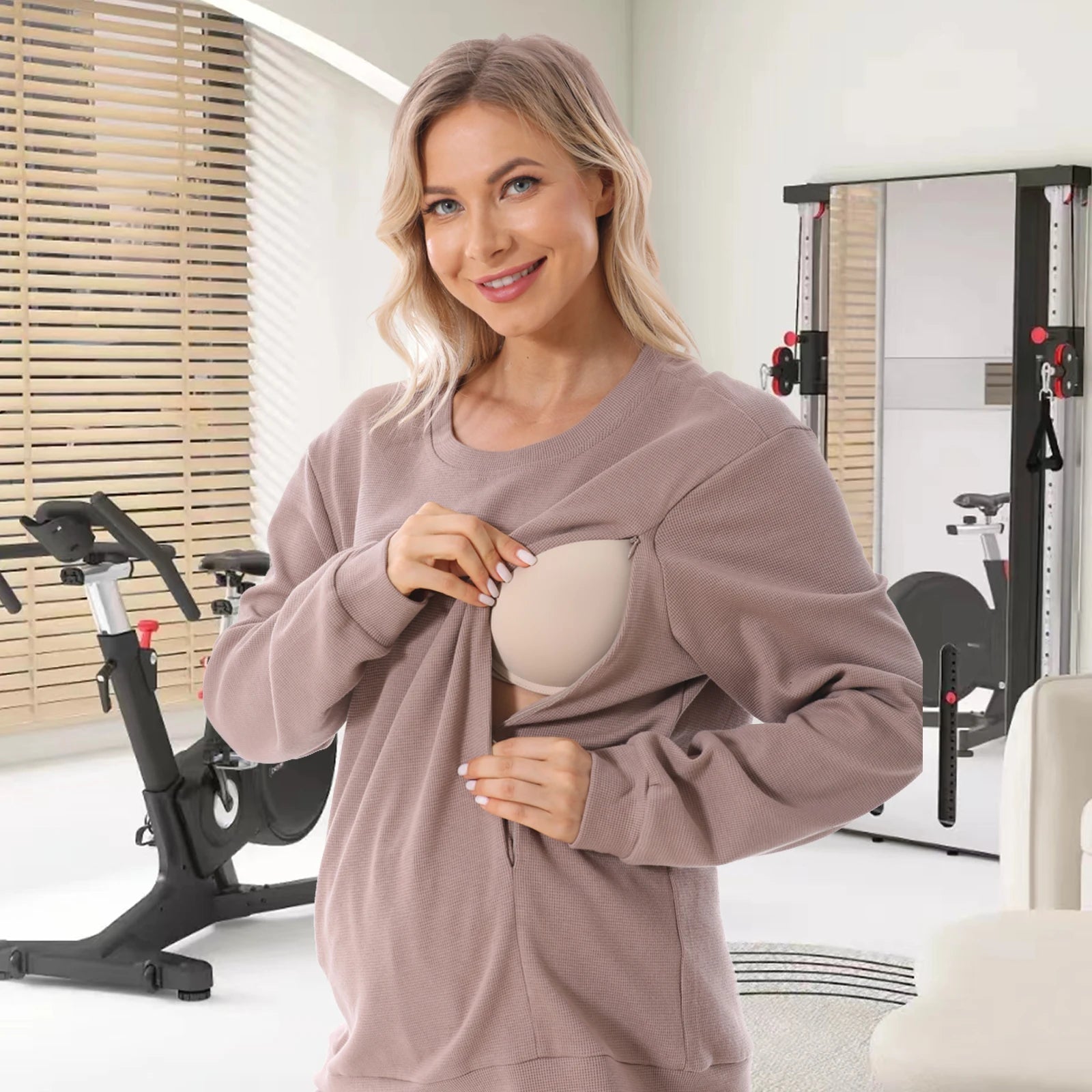 Autumn Nursing T-Shirt – Long Sleeve Maternity Top with Zipper Access