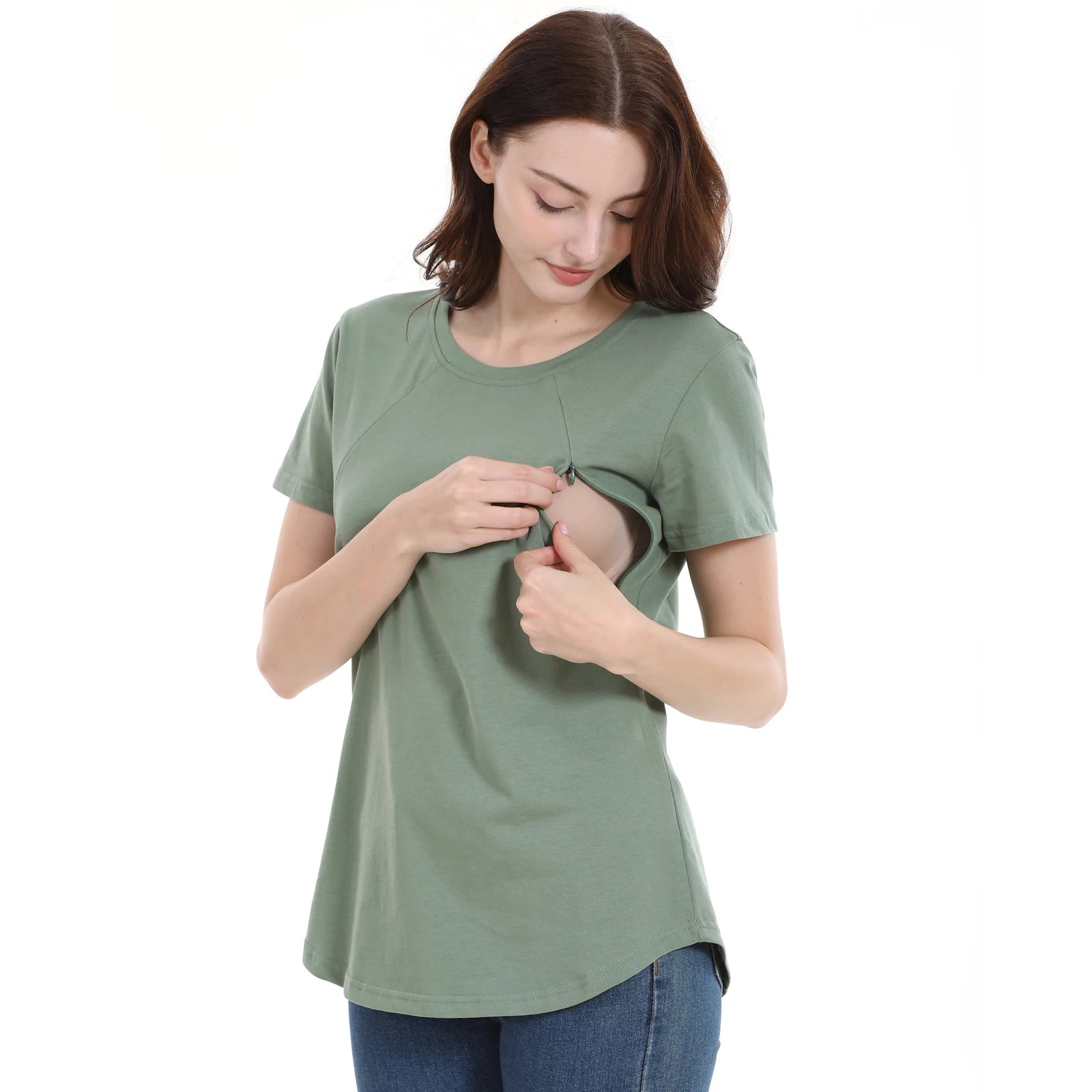 Basic Maternity T-Shirt with Safe Zipper Nursing Access