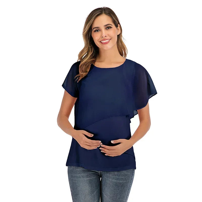 New Summer Women Pregnant Nursing T-Shirts Women'S Wrap Tops Sleeveless Double Layer Blouse Tees Clothes