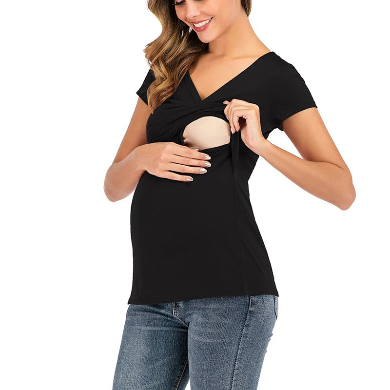 V-Neck Maternity Nursing Tee – Summer Breastfeeding Top