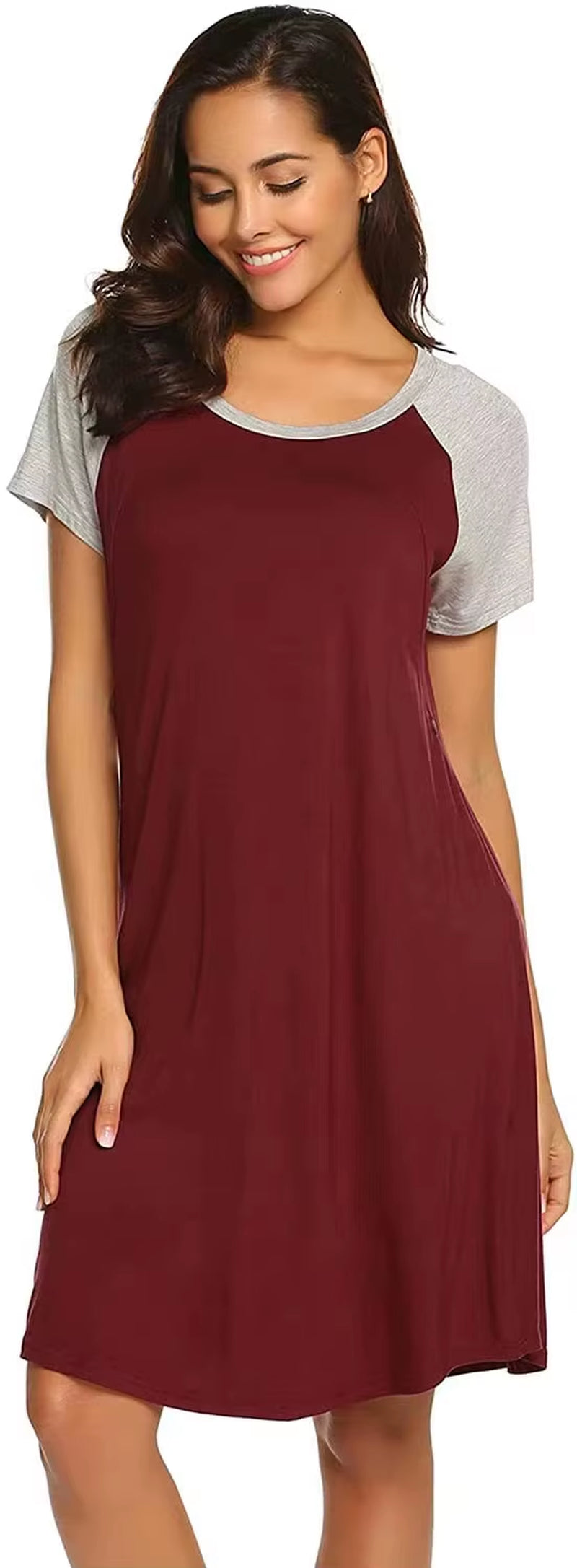 Cotton Nursing Nightgown – Short Sleeve Maternity Breastfeeding Dress