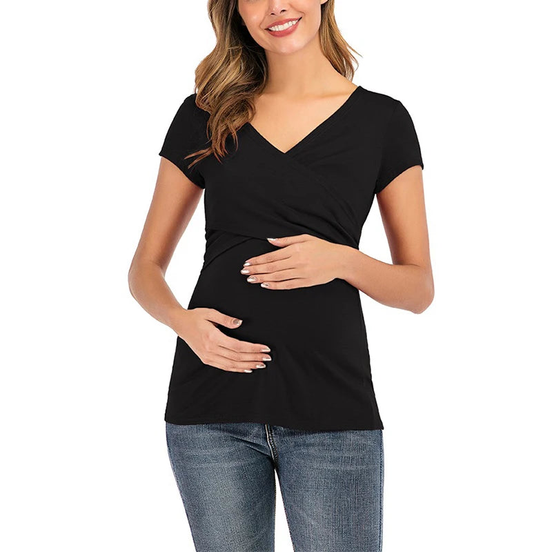 V-Neck Maternity Nursing Tee – Summer Breastfeeding Top