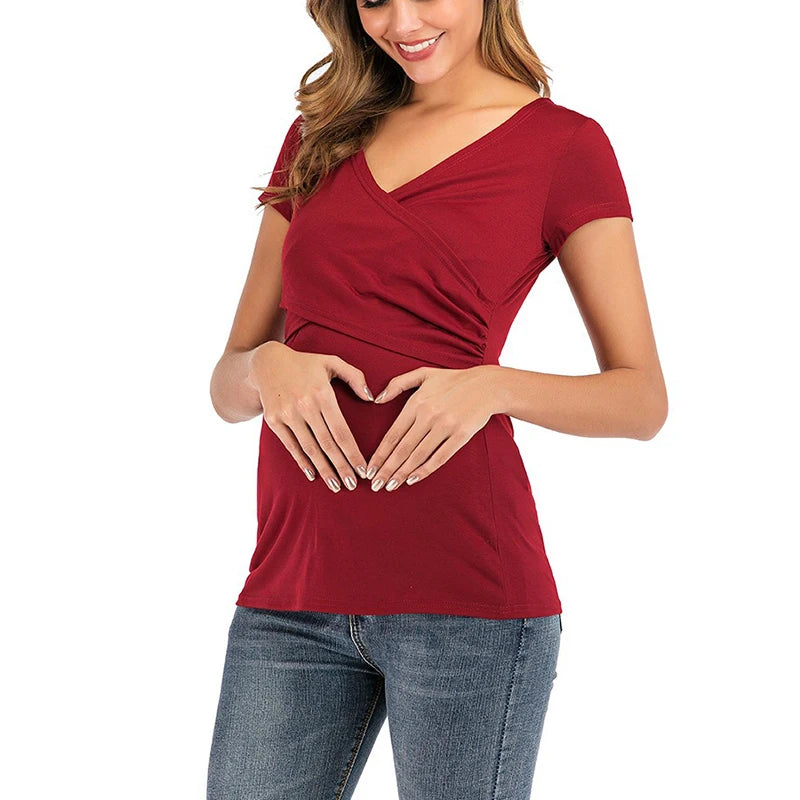 V-Neck Maternity Nursing Tee – Summer Breastfeeding Top