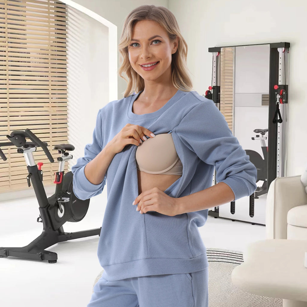 Autumn Nursing T-Shirt – Long Sleeve Maternity Top with Zipper Access