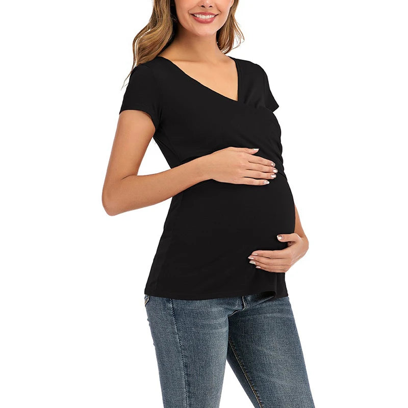 V-Neck Maternity Nursing Tee – Summer Breastfeeding Top